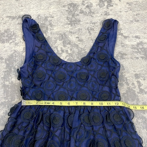 Jill Stuart Collection Silk Cocktail Mini Dress Embroidered Lace Applique Navy - Picture 7 of 8